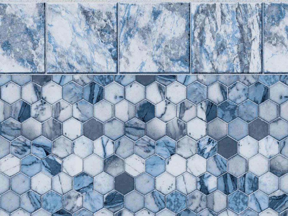Blue Marble highlights a striking marbled finish in deepblue tones ...