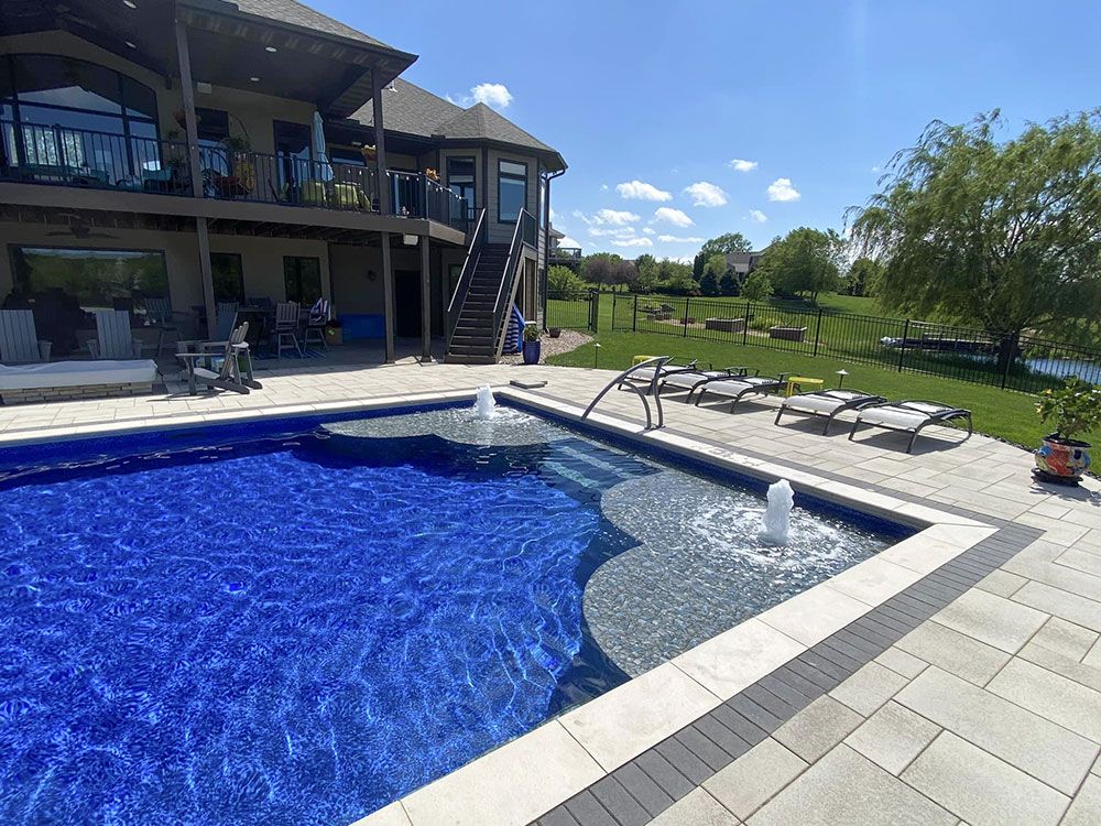 Pool with Port Royal with Gray Cobble liner and liner covered stairs